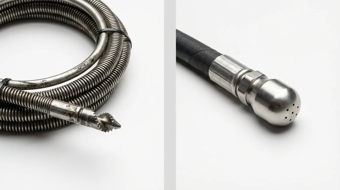 Drain snake cable and hydro jetting nozzle used for drain cleaning in Prineville, OR